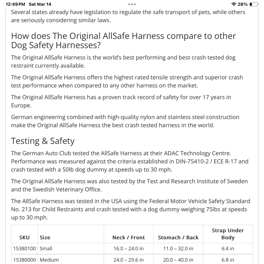 AllSafe Crash Tested Dog Car Harness - Size Small - TOP RATED Safety